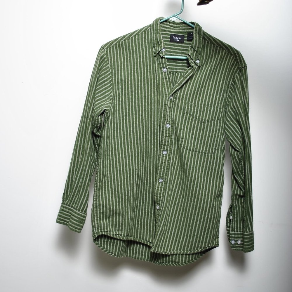 HAGGAR small green and grey pinstripe long sleeve